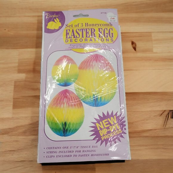Vtg Honeycomb Dip-Dye Easter Eggs Eureka Decoration Set of 3 NOS - Picture 1 of 7